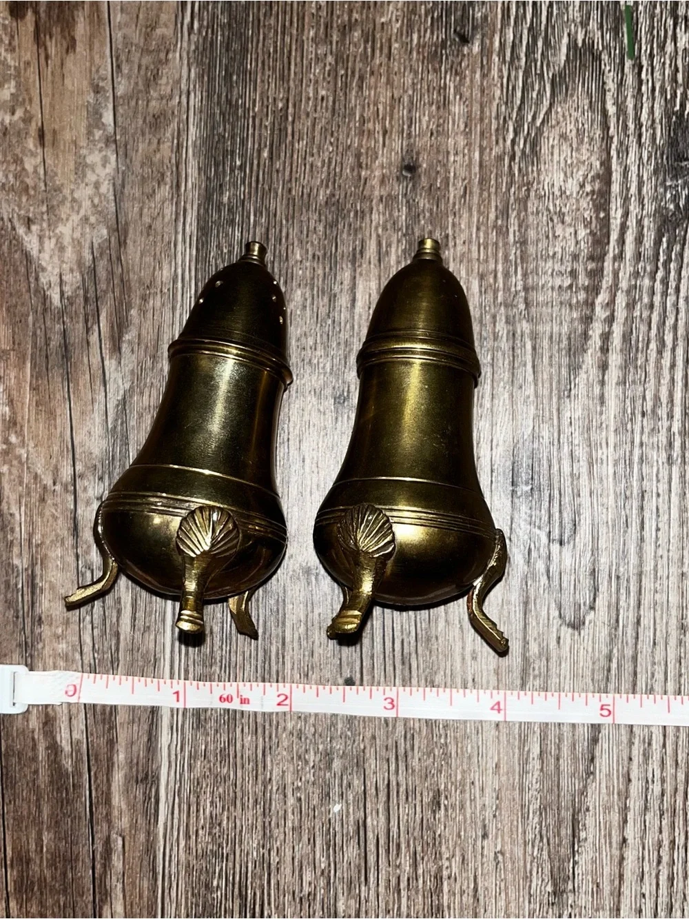Vintage MCM Solid Brass Salt and Pepper Shakers with Lined Screw-On Lid
